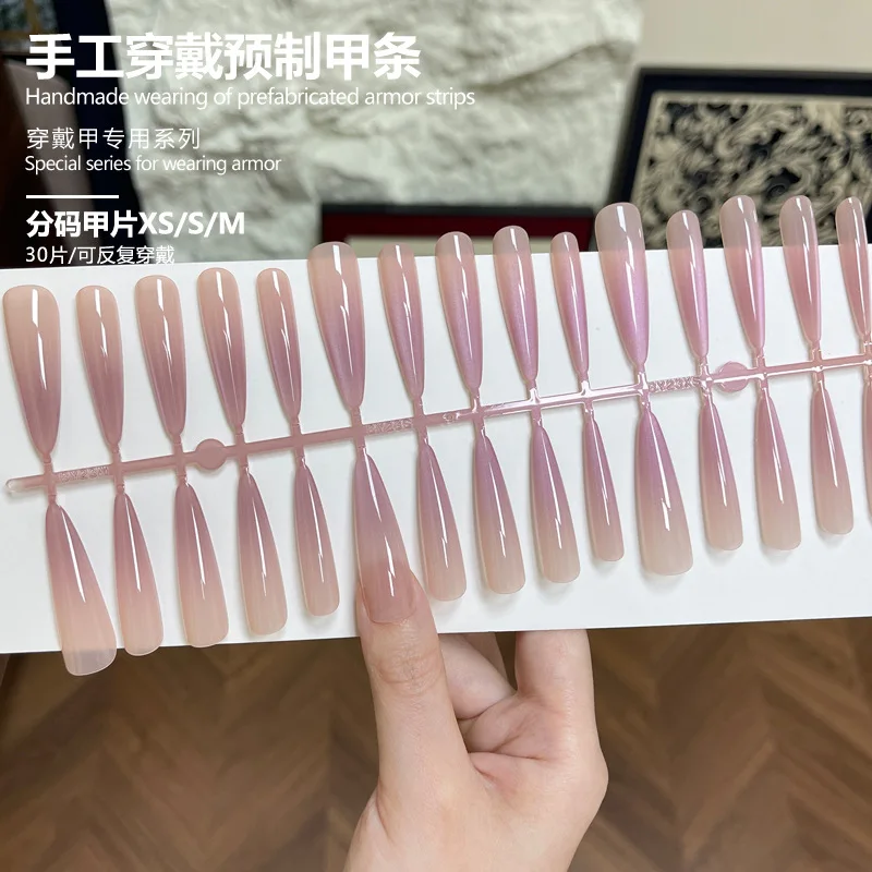 30 pz XS/S/M Lungo Ovale Unghie Finte Viola Blush Gradiente Occhio di Gatto Presse sulle Unghie Indossabili INS Semplice Dolce Coreano Punte Del Chiodo Finto