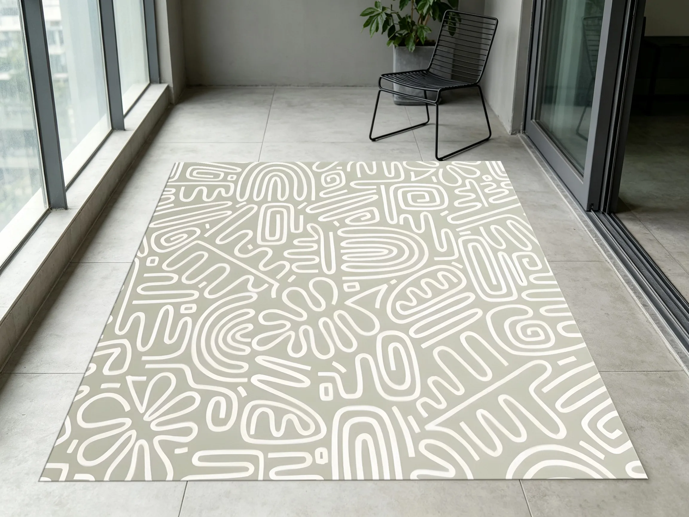 2D Large Rug, Abstract Line & Graffiti Pattern, Minimalist Artistic Style, Living Room & Bedroom