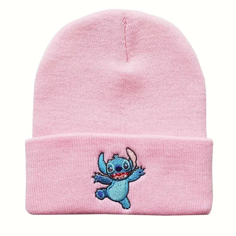 Disney Stitch Embroidery Knitted Cap Beanies for Men Women Student Autumn Winter Warm Cold-proof Wool Cap Skullies Hat Gift