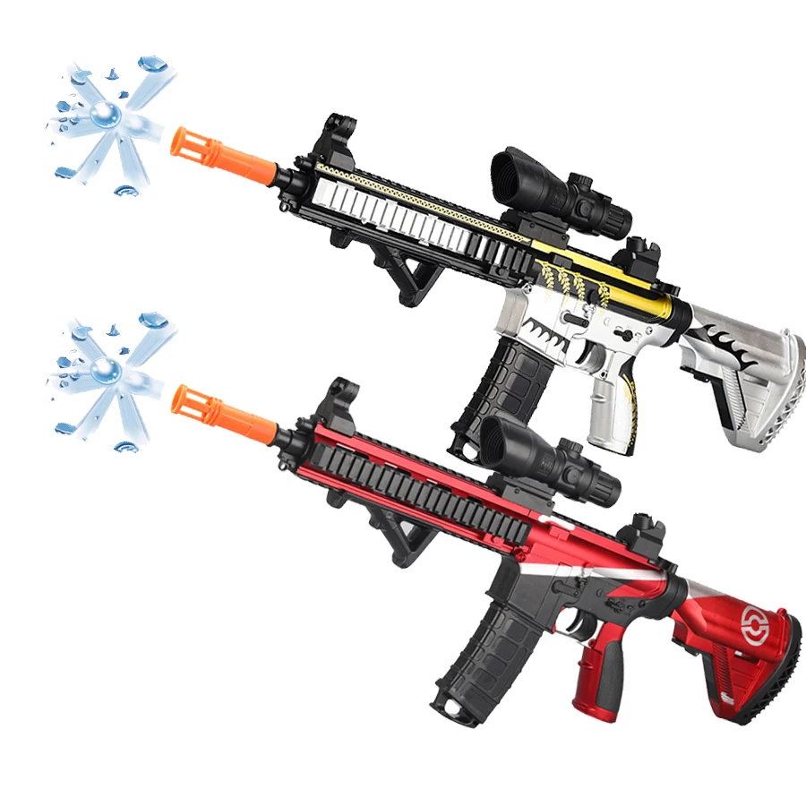 7.4V High-speed Burst M416 Gel Ball Toy Gun With Orange Plug And Double Magazine For Outdoor Interactive Parent-child Games.