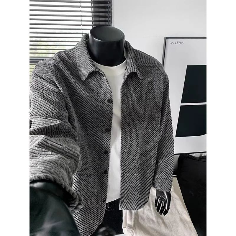 

New 2025 Men's Autumn Winter Jaet Heavyweight a Ni Er Loose Collar irt Large Size Outerwear Collar Long Sve Pol...