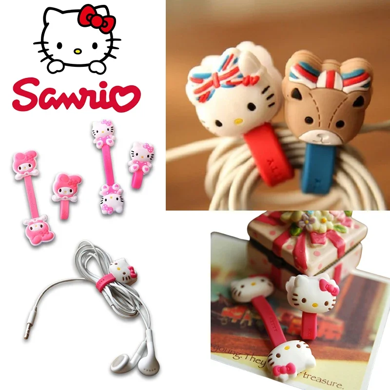 2PCS Sanrio Hello Kitty Data Cable Organizer Anime Cute PVC Wire Cord Winder Data Line Storage Earphone Winder Cord Protector