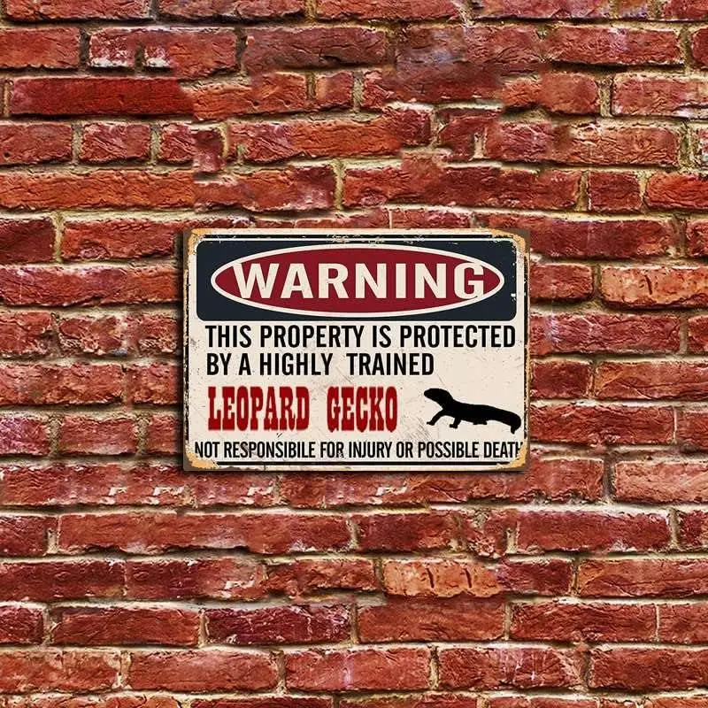 Funny Leopard Gecko Warning Sign Warning Property Protected by Leopard Gecko Retro Metal Tin Sign Vintage Aluminum Sign