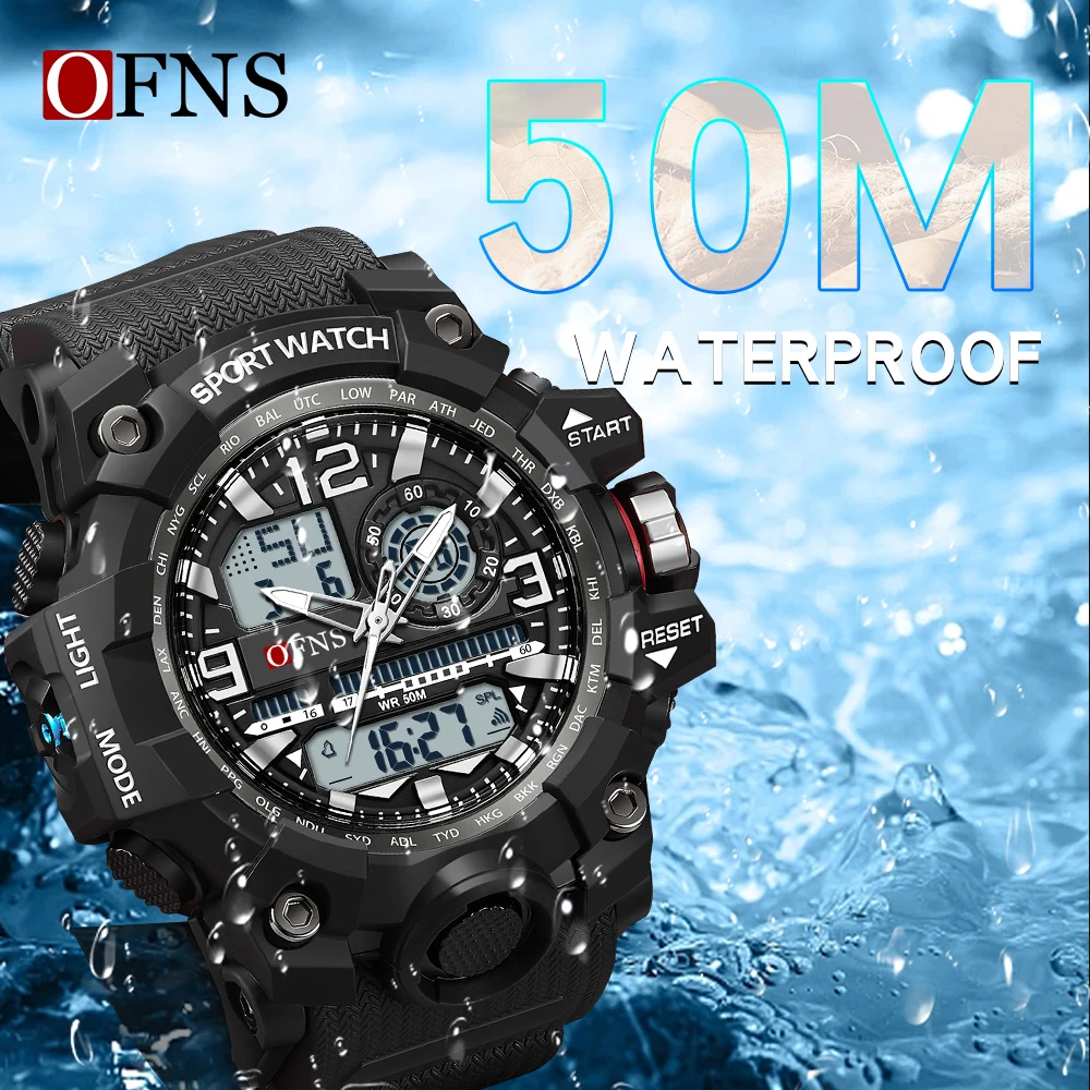 OFNS Top Luxury G Style Men\'s Sports Watches 50M Waterproof Outdoors Military Quartz Watch LED Luminous Men\'s Digital Wristwatch