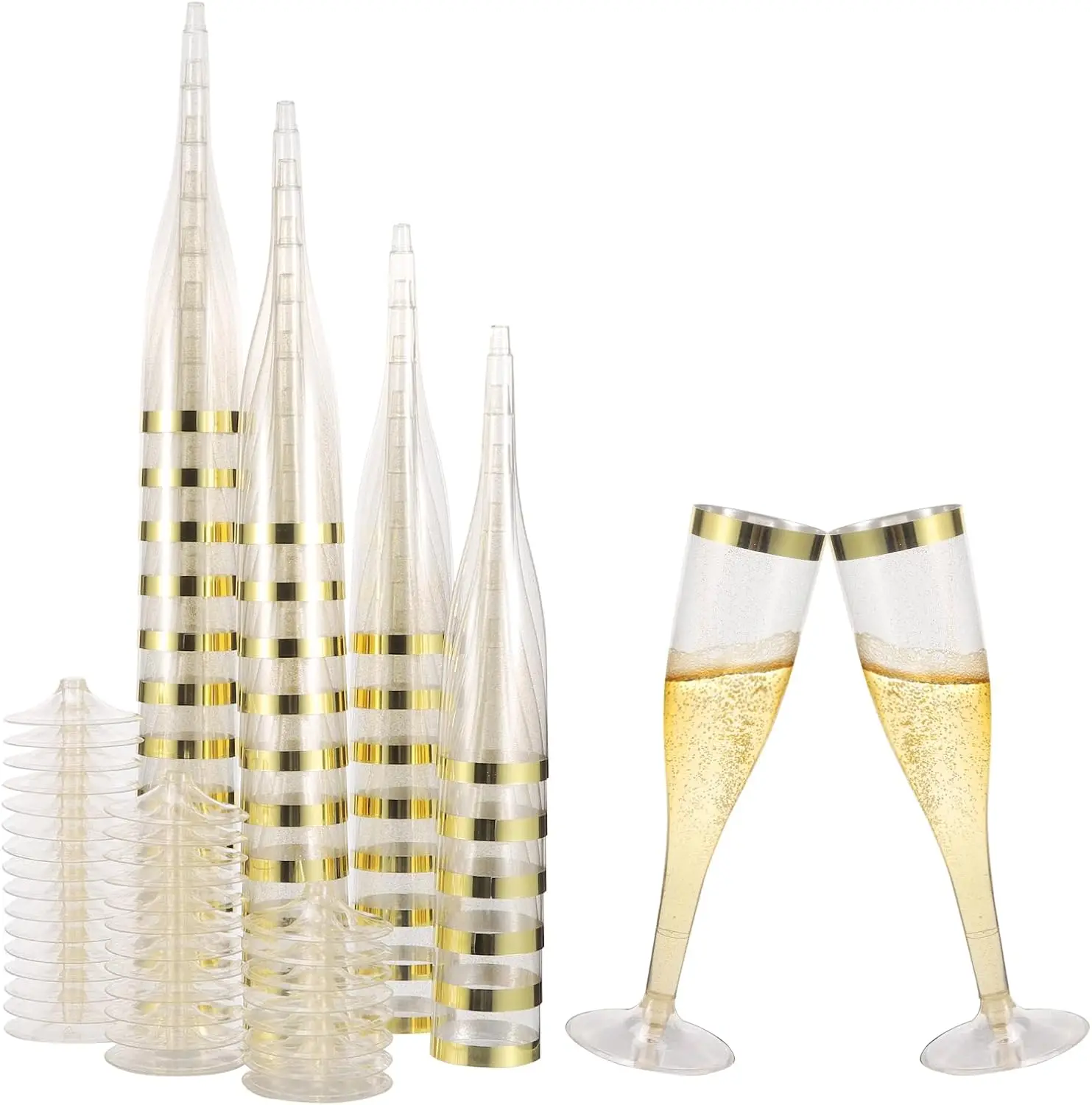 

6.5 Oz Gold-Rimmed Disposable Champagne Flutes, 36-Pack Glitter Gold for Weddings & Parties