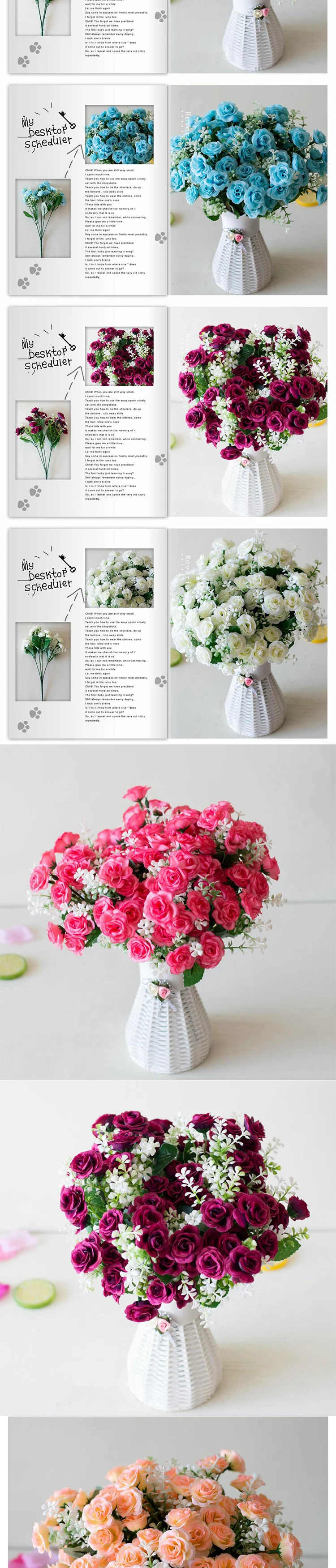 15 Mini-Rosensträuße Künstliche Blumen Hochzeitsdekoration Wohnzimmer Schreibtisch Weihnachtsdekoration Zubehör – Detail 4