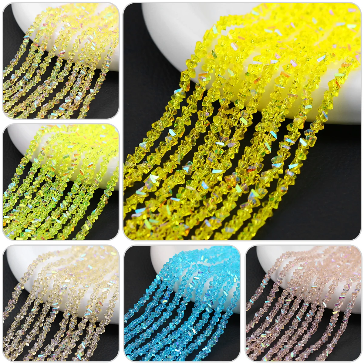 4mm Translucent High Gloss Triangle Crystal Beads Glass Spacer Loose Beads for Jewelry Making Bracelet DIY Earrings Accessories