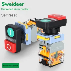 LED 220V 12V Double Switch 1NO1NC Push Button Switch 22MM ON OFF START STOP SWITCH Power Switch with Light 2NO Power Switch