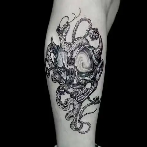 Japanische schwarze Schlange Bano Samurai temporäre Tattoo Aufkleber wasserdichte männliche Maske Glocke dunkle coole Kunst gefälschte Tattoo Tatouage Aufkleber