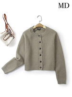 MD Women's Fashion 2024 Solid Color Simple Street Niche Trend Knit Crew Neck Long Sleeve Short Cardigan