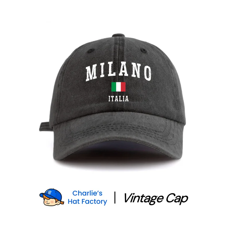 1 pc MILANO Print Washed Baseball Cap, Classic Casual Stylish Vintage Soft Sweatband Adjustable Size Lightweight