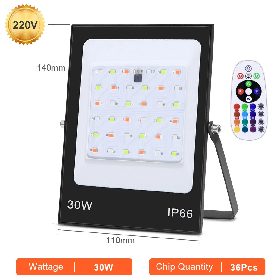 LED Floodlight RGB AC220V 30W 50W 100W 200W Flood Light Color Changing IP66 Waterproof Outdoor Lighting Spotlight Wall Refletor