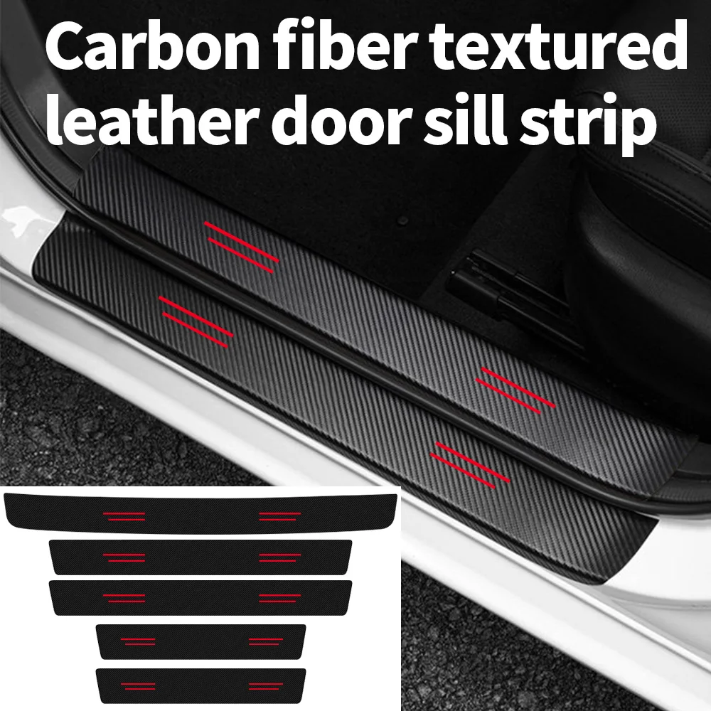 Car Door Sill Strips with Four Red Lines, Personalized Creative Door Step Protection Stickers, Anti-Scratch Decorative Stickers
