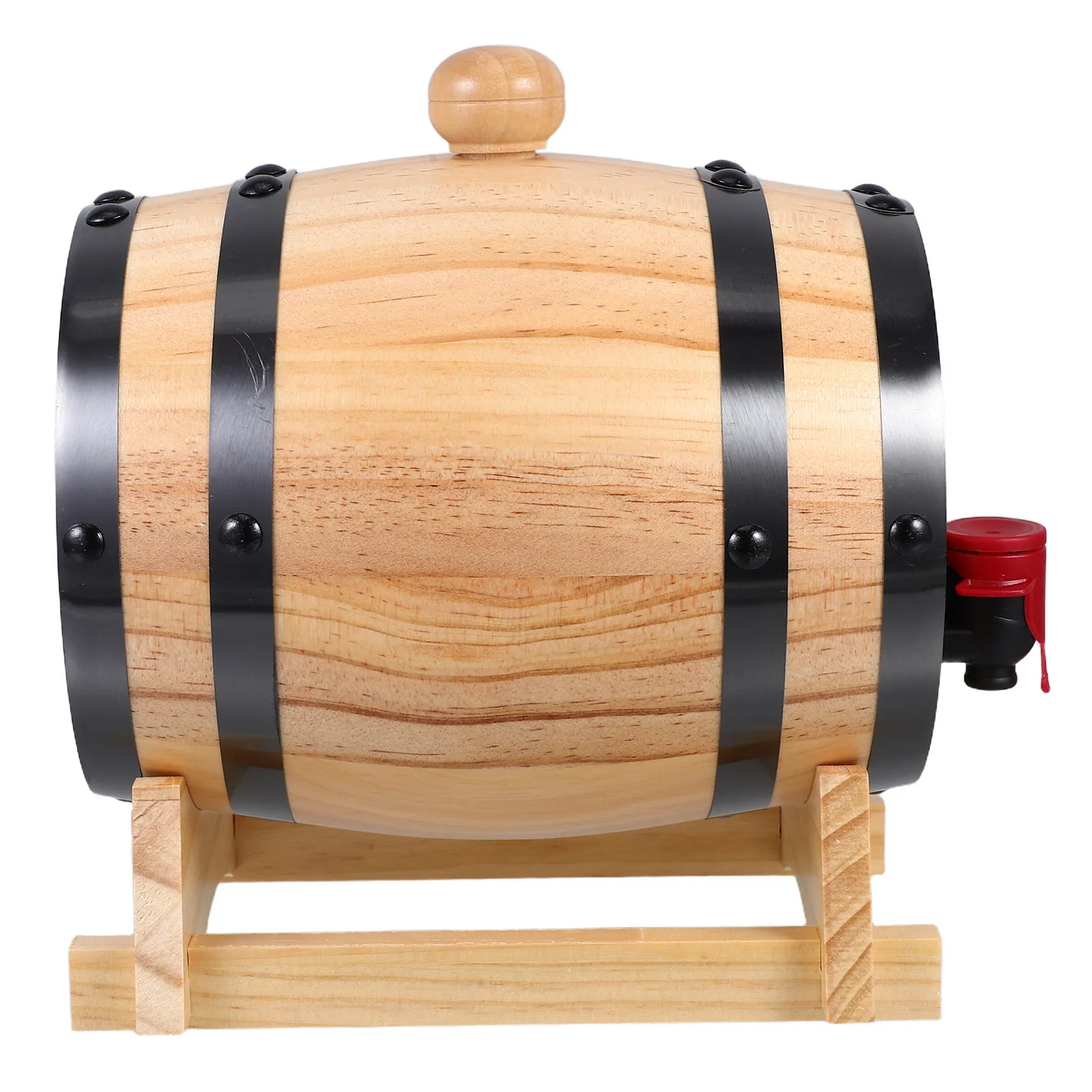 

1L Wooden Wine Barrel with Tap Rustic Oak Beverage Dispenser for Restaurant Bar Beer Whiskey Decanter Stand