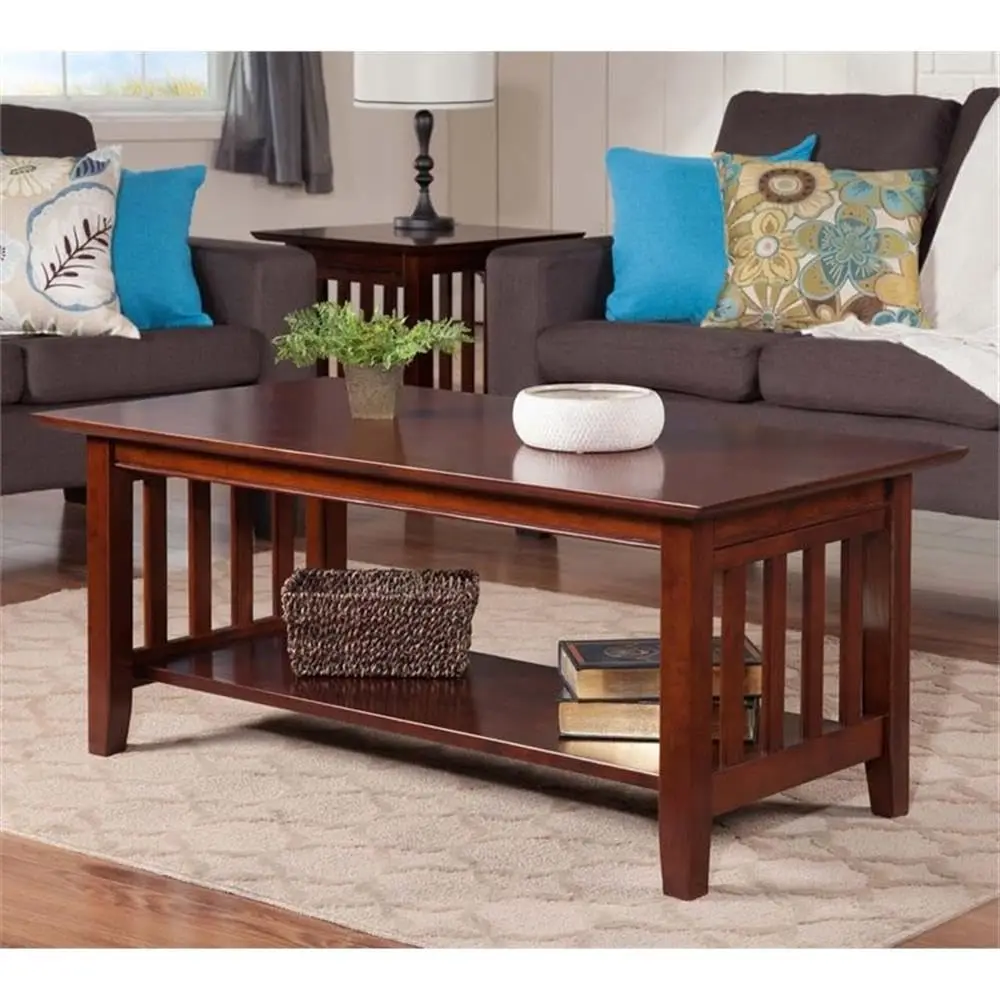 Wood Coffee Table, Walnut Finish, 44 in x 22 in x 18 in, Mission Style, Eco-Friendly Hardwood,Customized