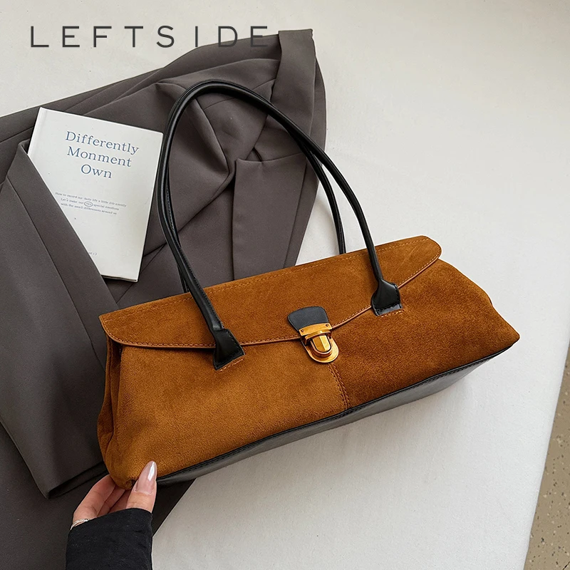 

LEFTSIDE Women Large Capacity PU Leather Shoulder Bag 2025 Winter Simple Short Handle Tote Bag Luxury Designer Trend Handbags