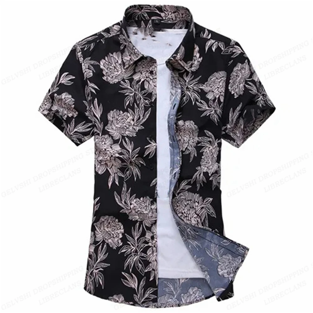 Verão floral camisas havaianas moda masculina camisa de manga curta blusa flor gola virada roupas masculinas casuais