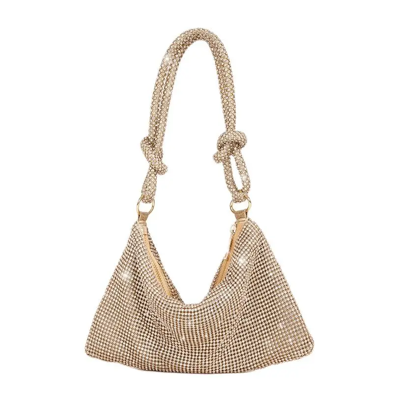 Grün frauen Tasche Diamant Verzierte Party Hand Tasche Glänzende Verknotet Strass Handgemachte Achselhöhle Hochzeit Bankett Tasche