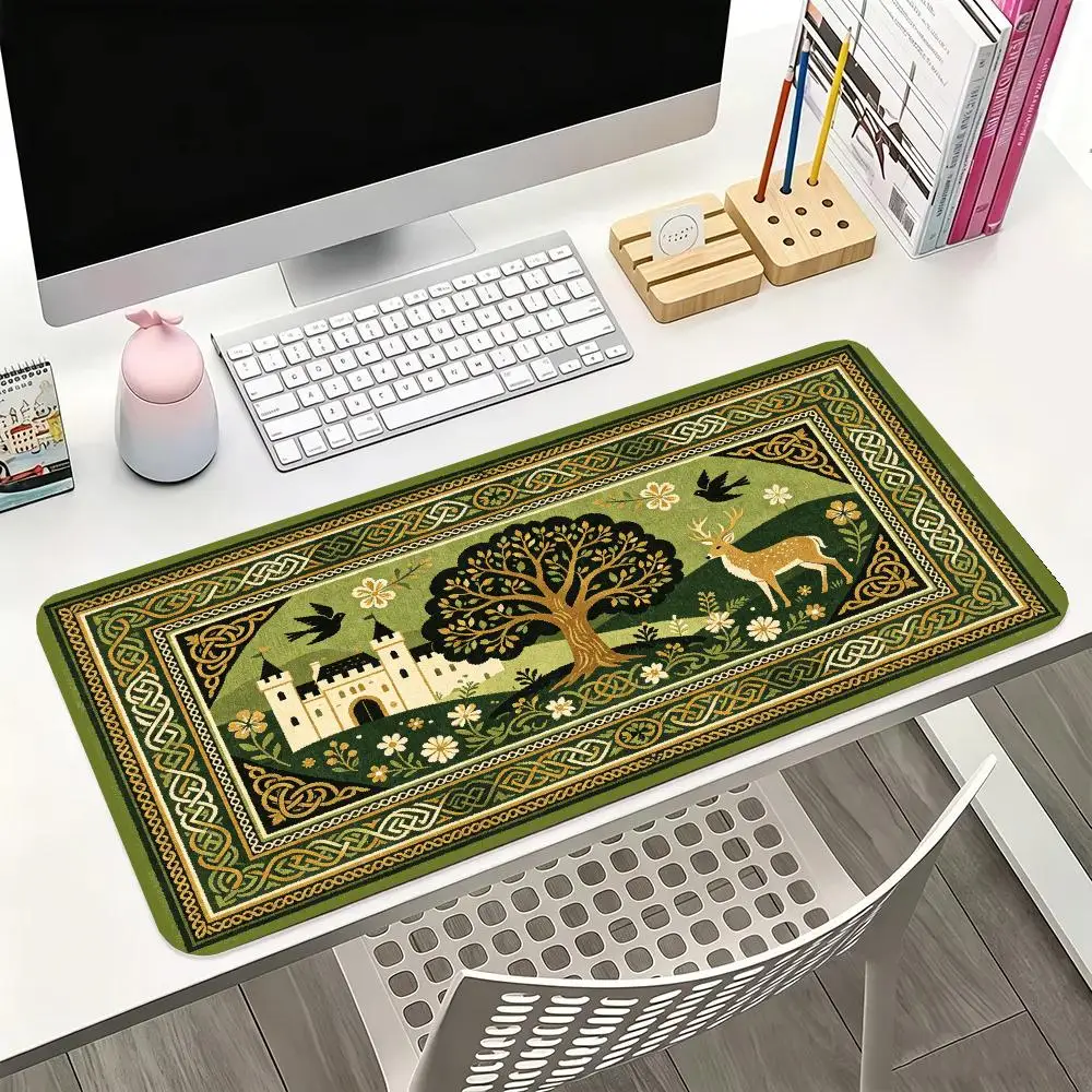 Forest Castle Deer Vintage Rug Mouse Pad Desk Mat Non Slip Rubber Base For Nature Home Decor