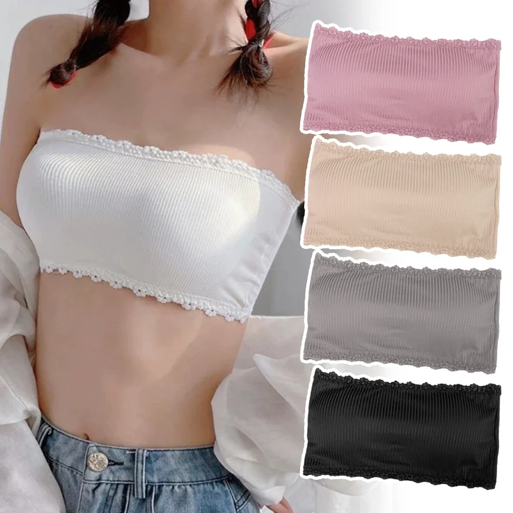 Summer Strapless Women Bras Back Lace Sexy Chest Tops Seamless Breathable Underwear Brassiere Solid Invisible Chest Wraps Bra