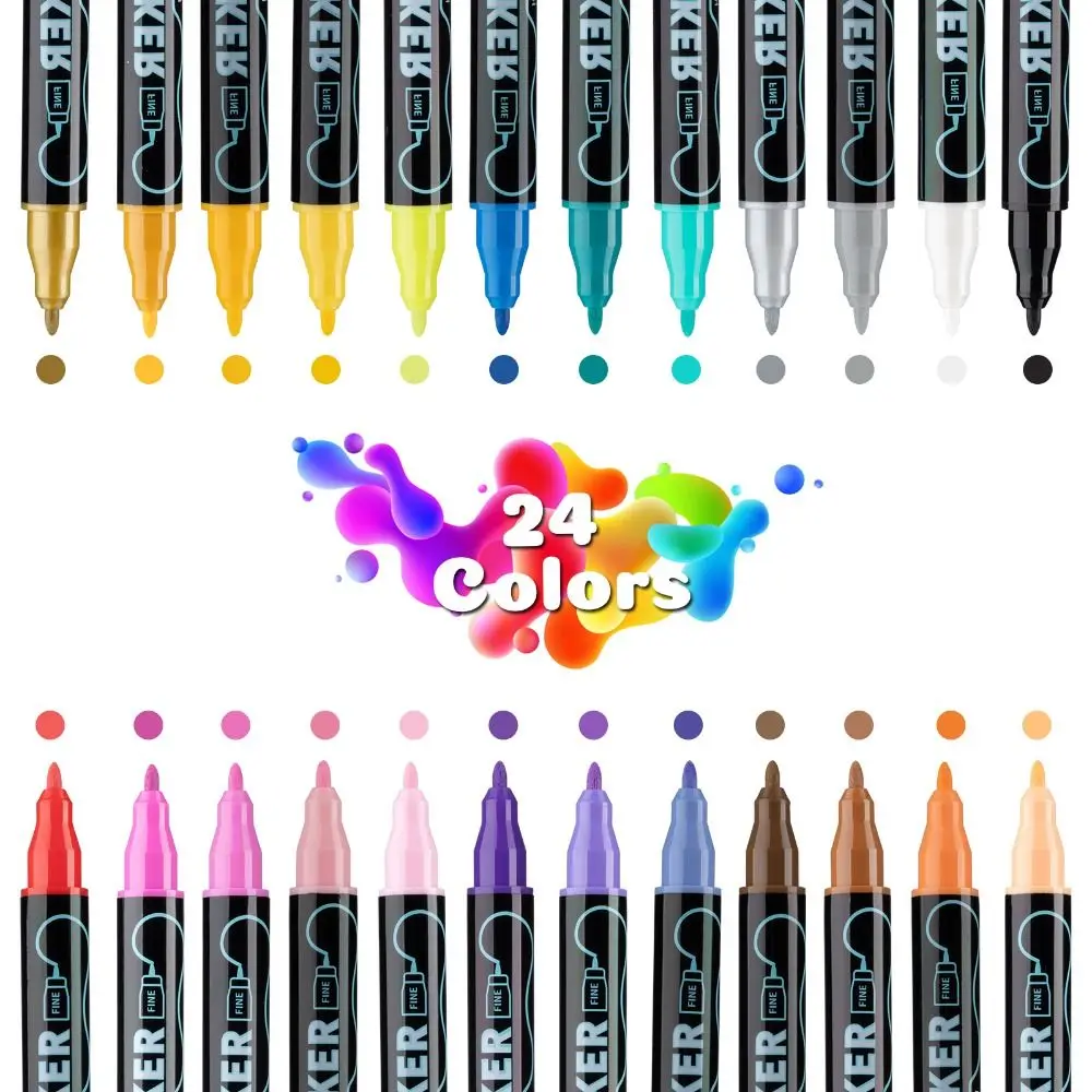 12/24/36/48 Colors Dual Tip Acrylic Paint Pens School Supplies DIY Crafts Marker Pen Waterproof Paint Markers