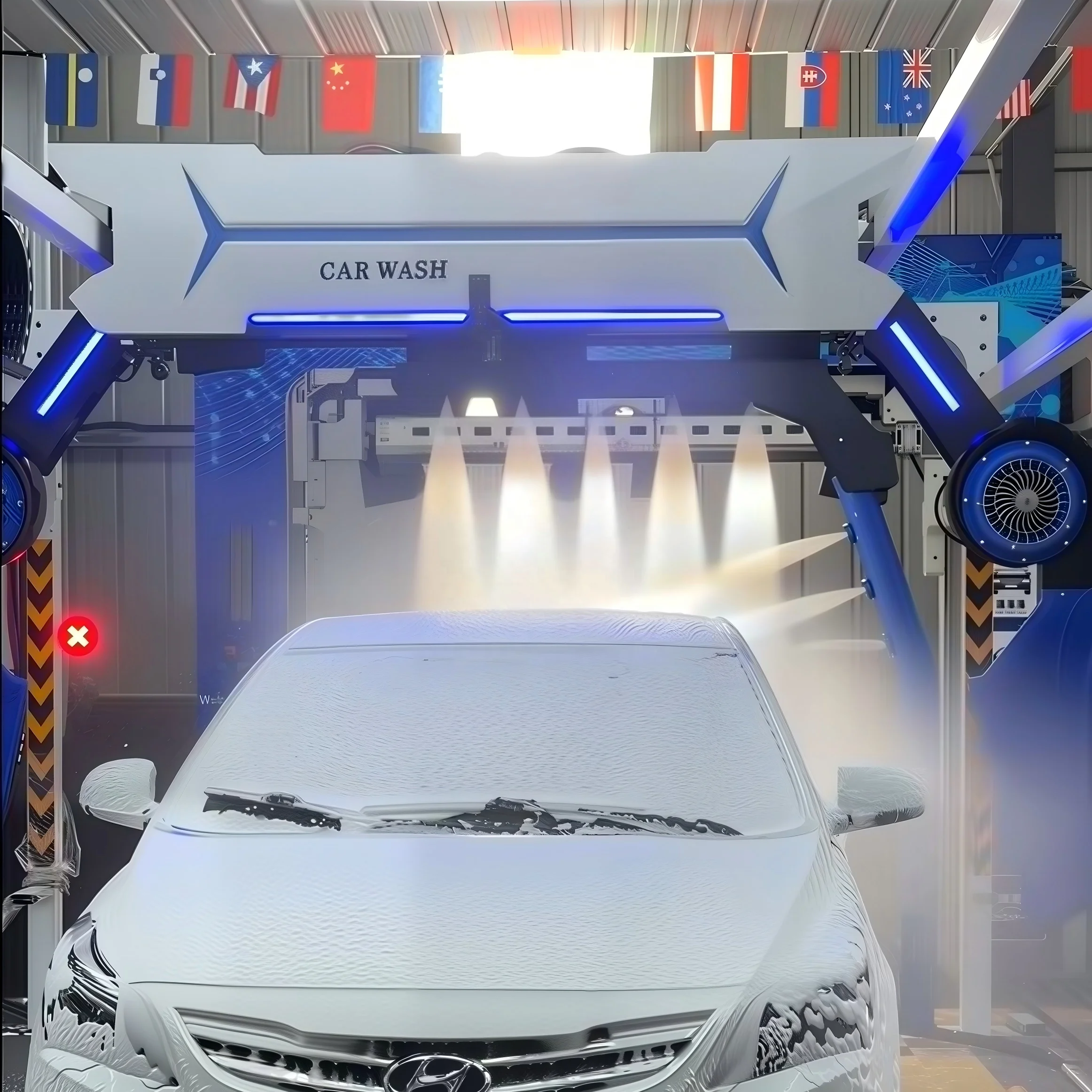 High Pressure Touchless Car Wash Equipment Water Recycling Car Washing Machine with Wheel chase Cleaner Strong Dryer