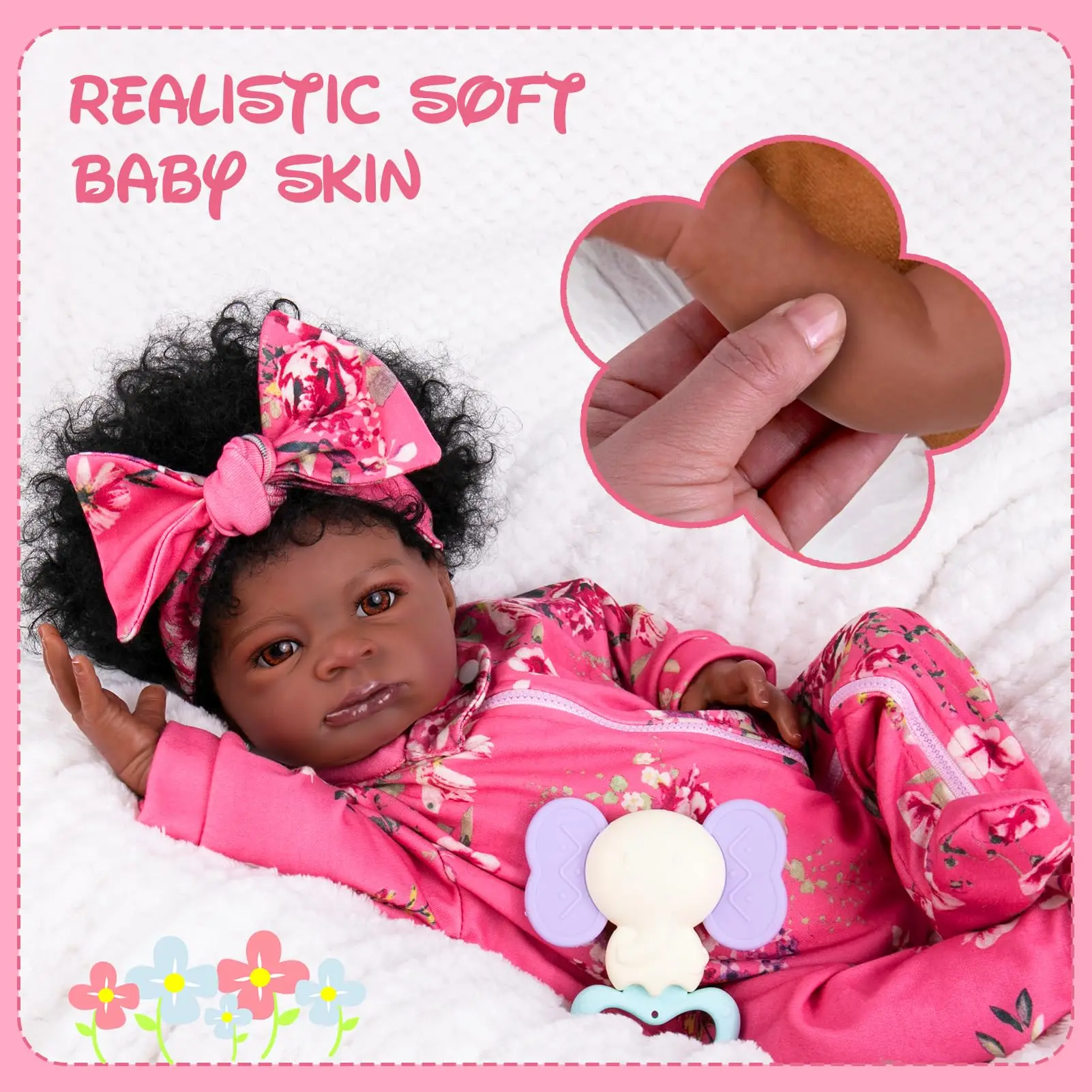 Risbecko Baby Doll rinato nero realistico da 20 pollici - Bambola corpo in tessuto morbido afroamericano - Regalo di compleanno/Regalo di Natale