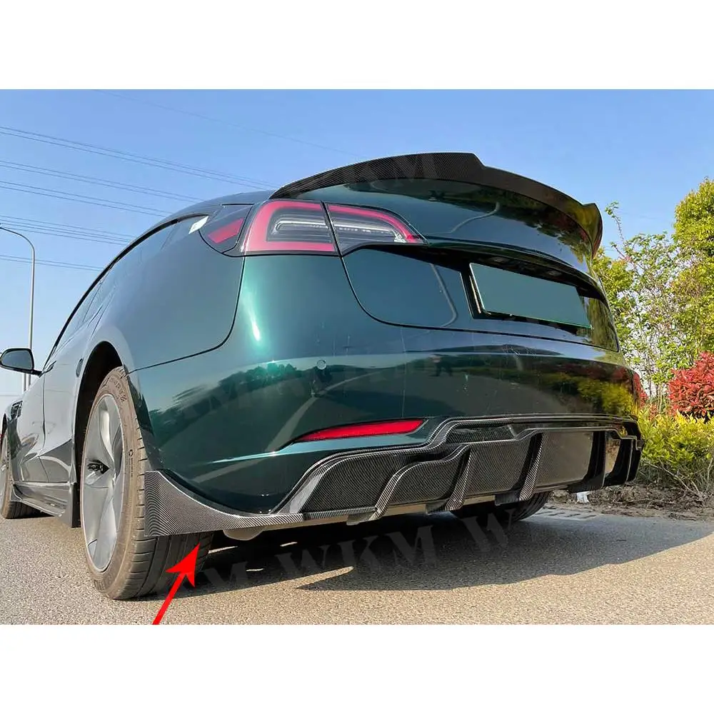 

JCYECF ABS карбоновый вид, глянцевый черный задний бампер, разделители для губ для Tesla Model 3, диффузор заднего бампера, накладки, колпаки, фартук, канады