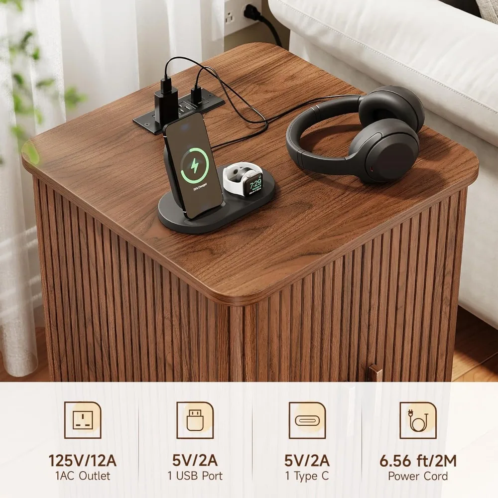 طاولة نهاية مربعة للتخزين والشحن مع لمسات مخددة وقاعدة باب منزلق #3