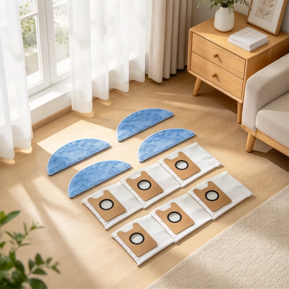 Replace Mop Cloths & Dust Bags Kit For Cecotec For Conga Y70 And For Genesis Models, Cleaning Pads With Clog-Free Vacuum Bags