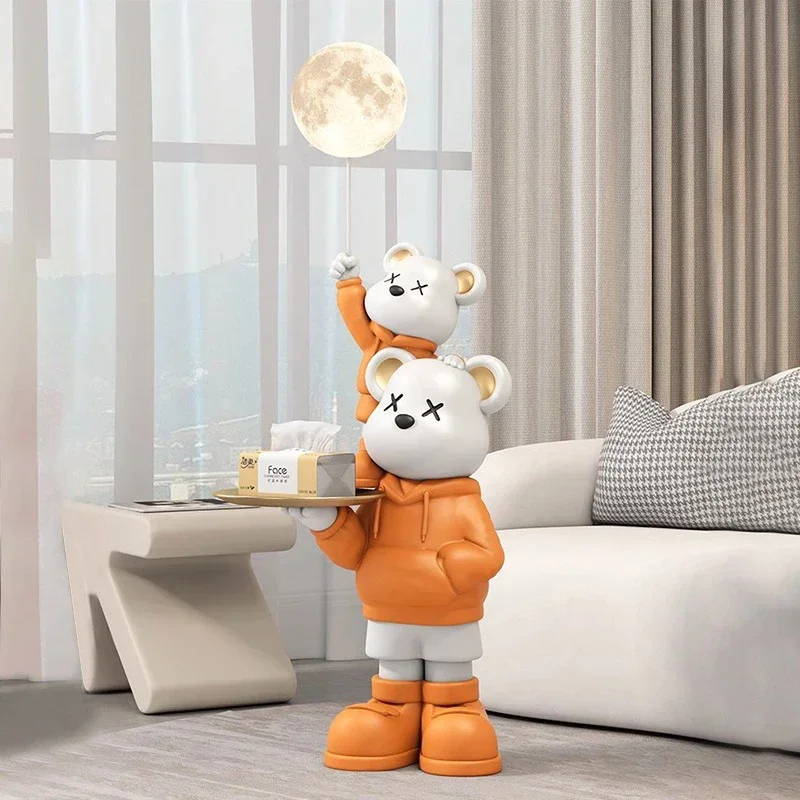 Adorable Bear Miniature Figurine with Tray for Living Room Decoration Moonlight Sofa Side Organizer Tray with Piggy Bank