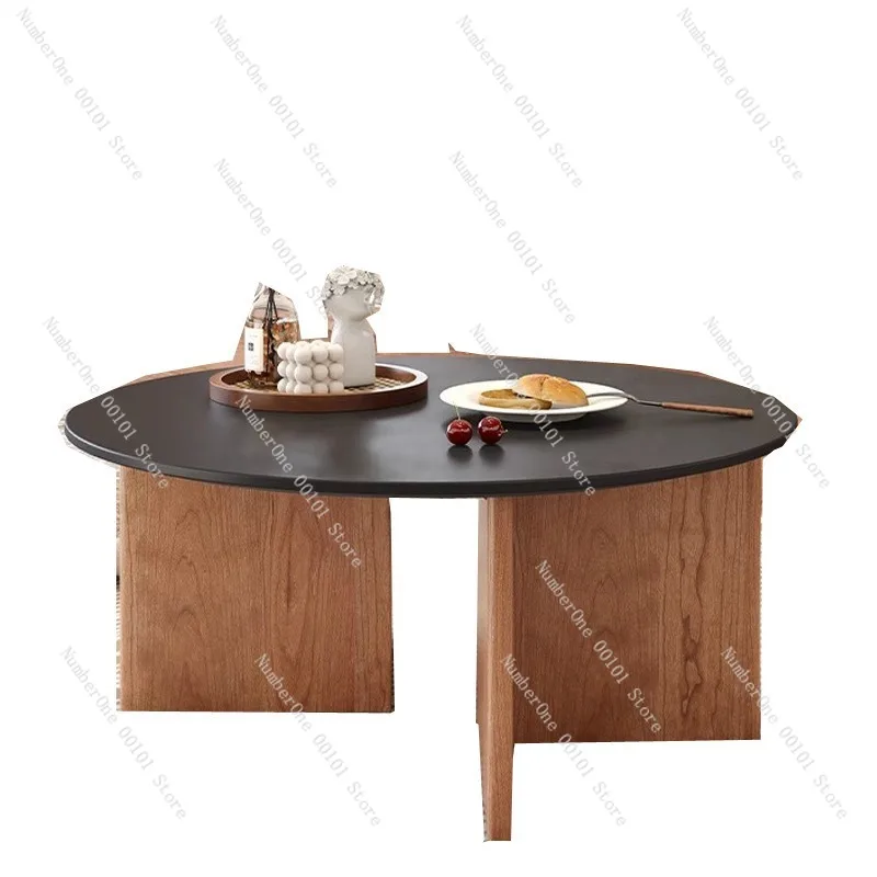 

Cherry Wood Round Coffee Table, Solid Wood Rock Slab Low Table, Modern Minimalist Living Room Sofa Side Table, Vintage Style