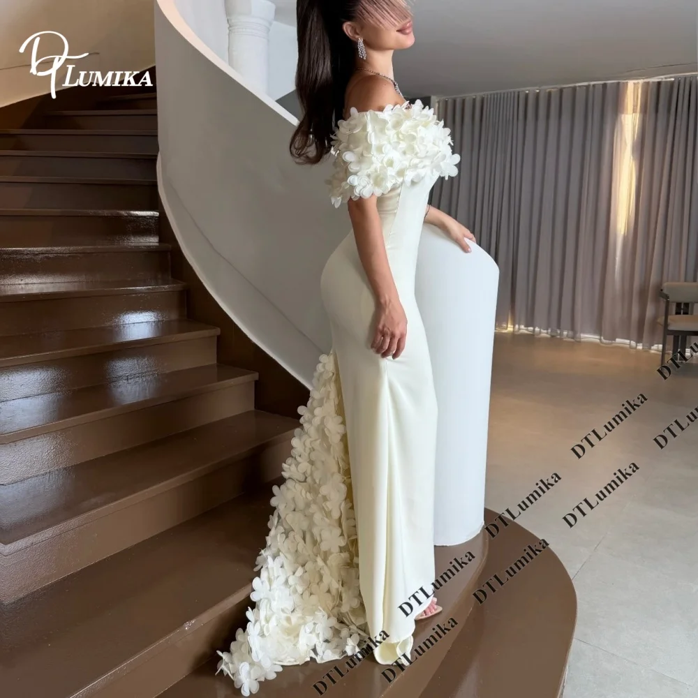 Elegant 3D Floral Mermaid Wedding Dresses Off Shoulder Bridal Gown with Flower Details Fitted Trumpet Wedding Dress for Bride