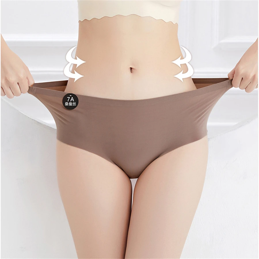 5PCS Seamless Mulberry Silk Underwear Ultral Thin Women's Panties Sexy High Elastic Invisible Briefs Soft Underpants Lingerie