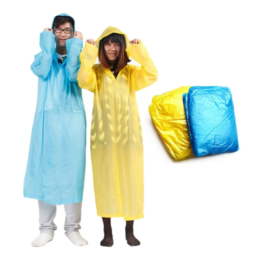 Foldable Plastic Raincoat Camping Mountaineering Backpacking Rain Coat Family Campers Equipment Accessories Color Random