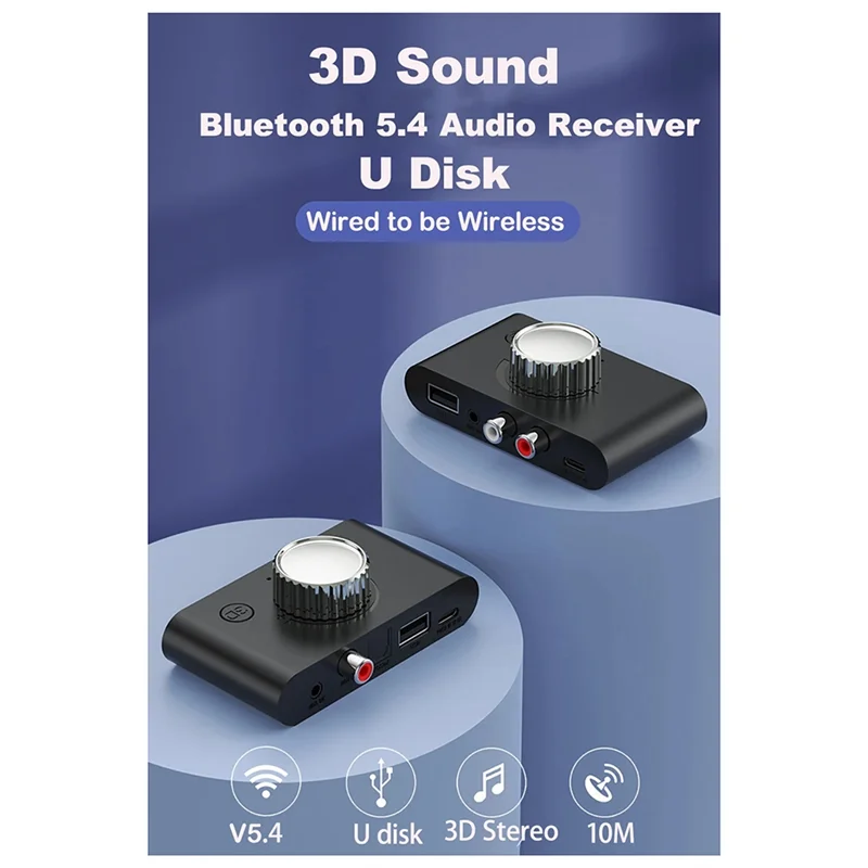 Bluetooth 5.4 3D Stereo Receiver USB Playback Optical Fiber Coaxial Output For Classic Audio Receivers-A09I