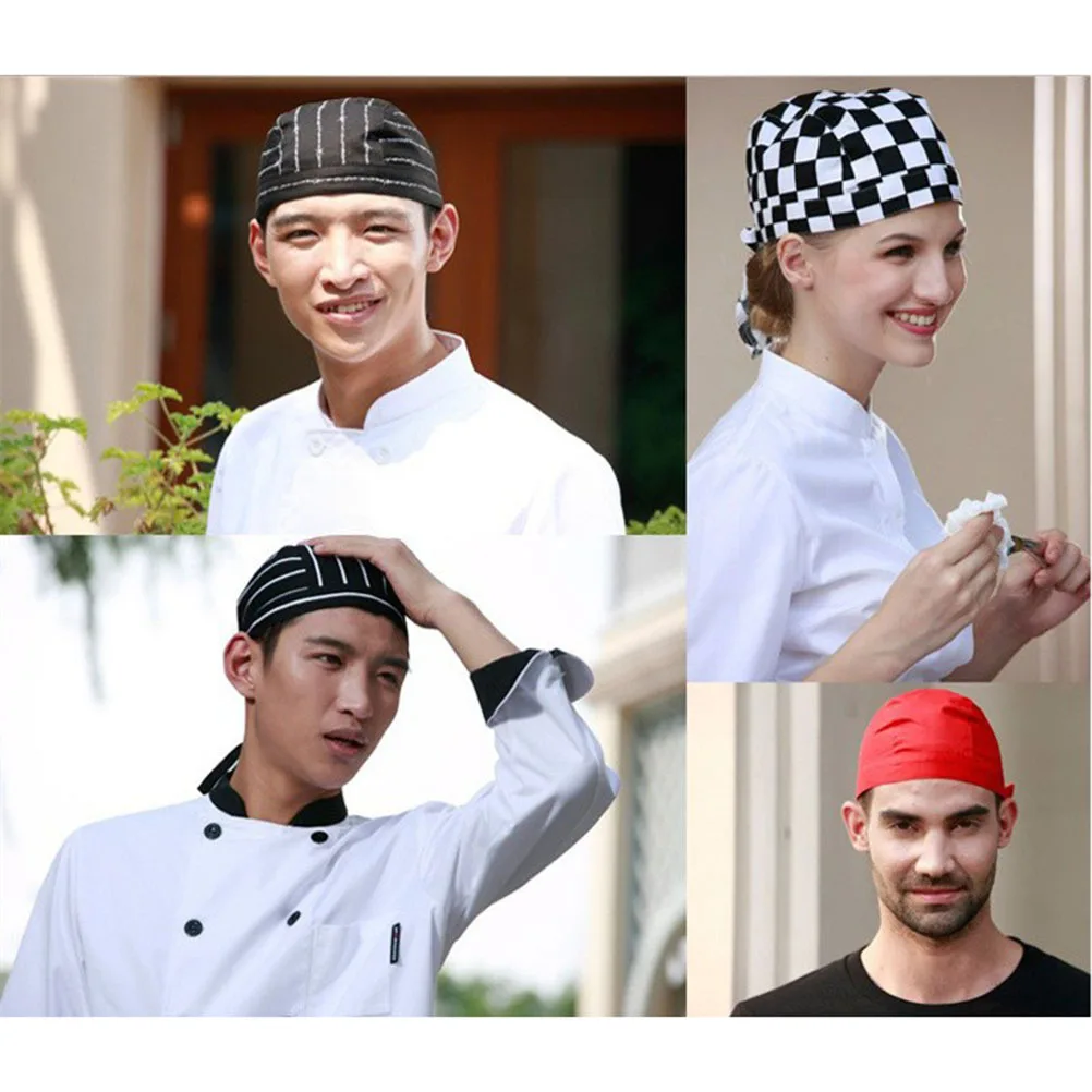 

Black White Catering Skull Cap Chef Hat Adjustable Canvas Ribbon Soft Skin Friendly for Professional Chefs Cooks Bakers Daily