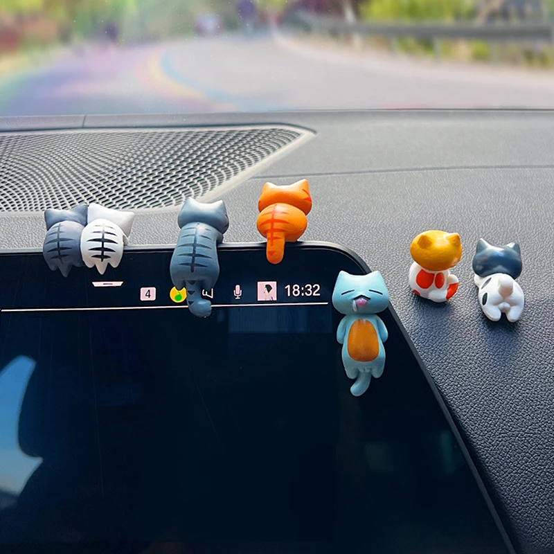 6Pcs/set Cartoon Kawaii Cats Crafts Funny Cat Doll Ornaments Home Decoration Accessories Car Center Console Interior Decoration image 3