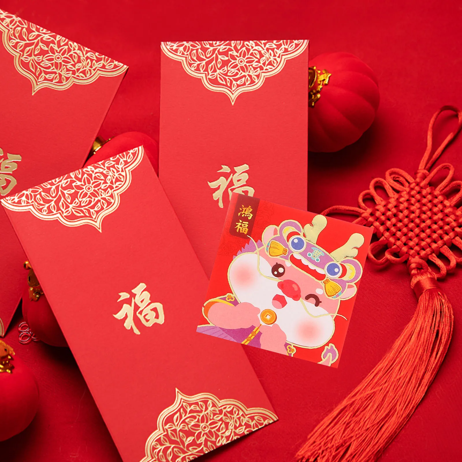 

24 Pcs New Year's Red Envelope Money Packets Envelopes Luck Bags Fabric Lucky Pocket Chinese Spring Festival Dragon Pattern
