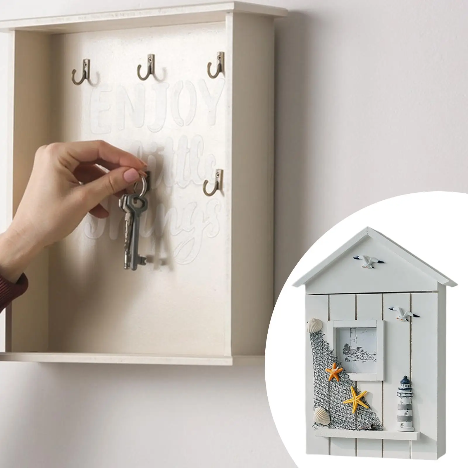 

Расписанный вручную деревянный органайзер для ключей в средиземноморском стиле, настенный ящик для ключей для домашнего декора и прихожей