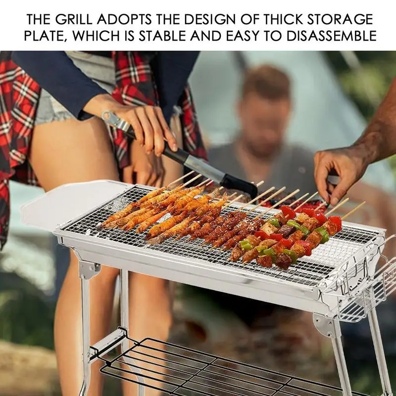 Imagem -04 - Outdoor Folding Stainless Steel Grill Churrasco Forno Doméstico Carvão Camping