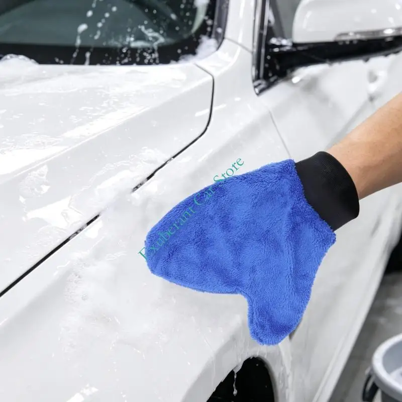 6Pcs Car Wash Mitt Set Hand-Worn Fleece Cleaning Mitts for Separate Body Panel Glass Interior Washing and Post-Wash Drying Tasks