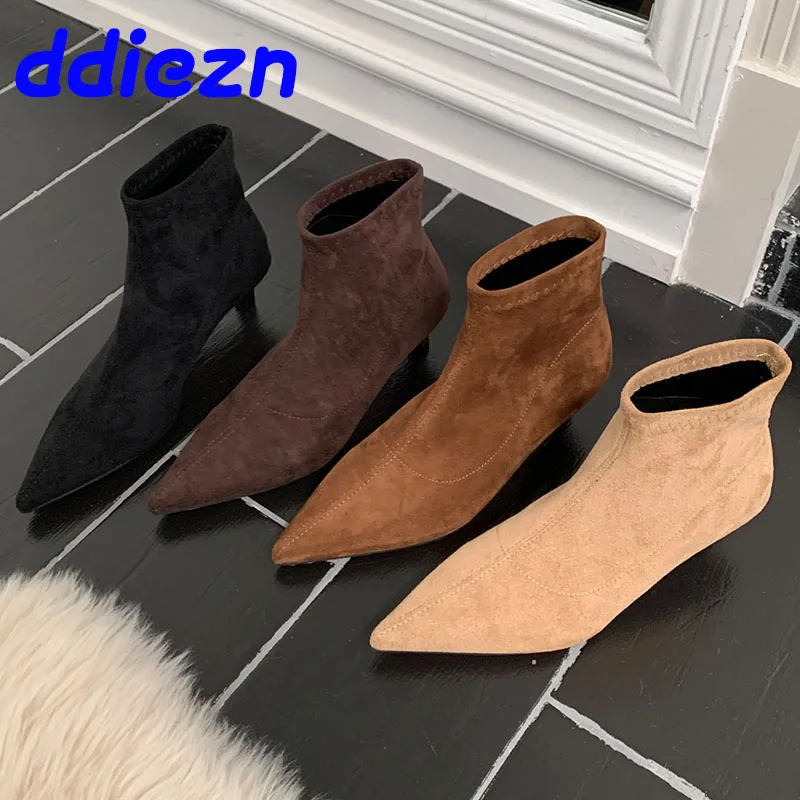 New Female Slip On Footwear Ladies Short Modern Boots With Low Heel Shoes Fashion Pointed Toe Elastic Women Ankle Boots Shoes