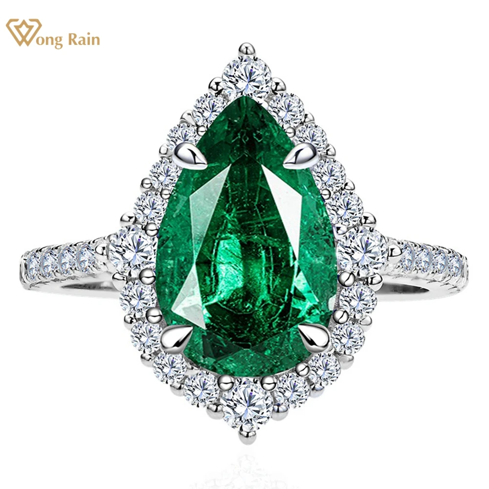 

Wong Rain Vintage 100% 925 Sterling Silver Pear Cut 8*12 MM Emerald Padparadscha Gemstone Ring for Women Engagement Jewelry Gift