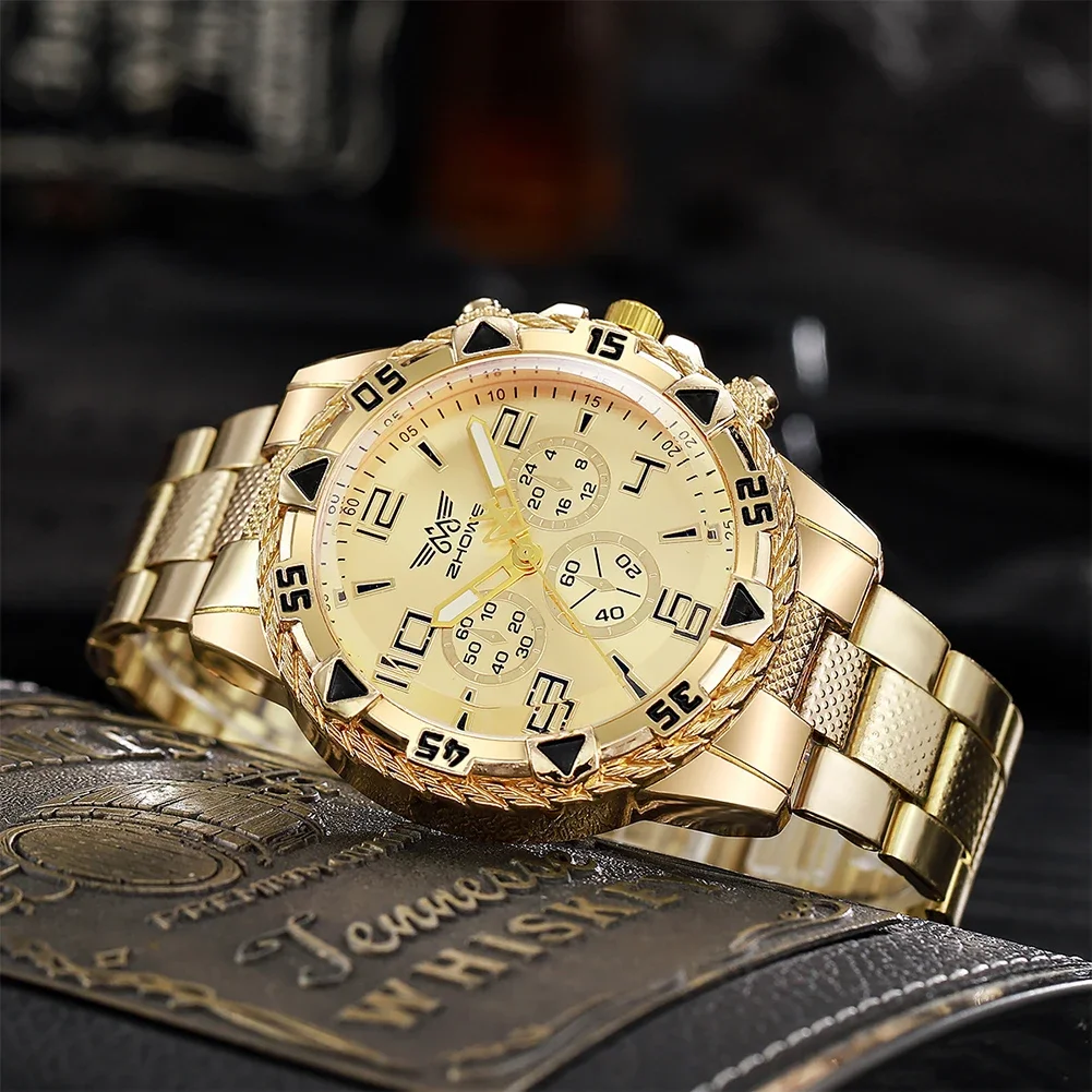 Three eye fashionable steel strap watch, gift steel strap men's watch