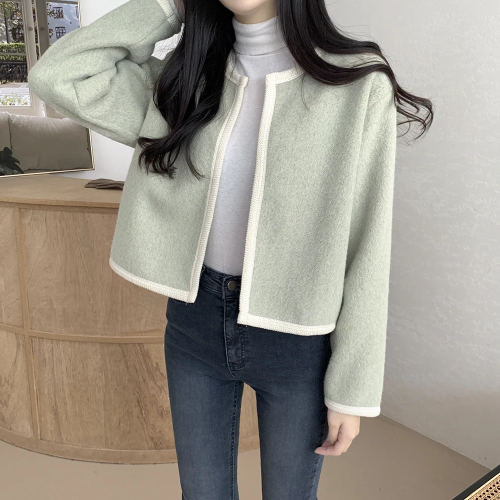 Clothland Women Chic Open Stitch Woolen Jacket Long Sleeve Casual Outwear Fashion Female Coats Mujer CB119