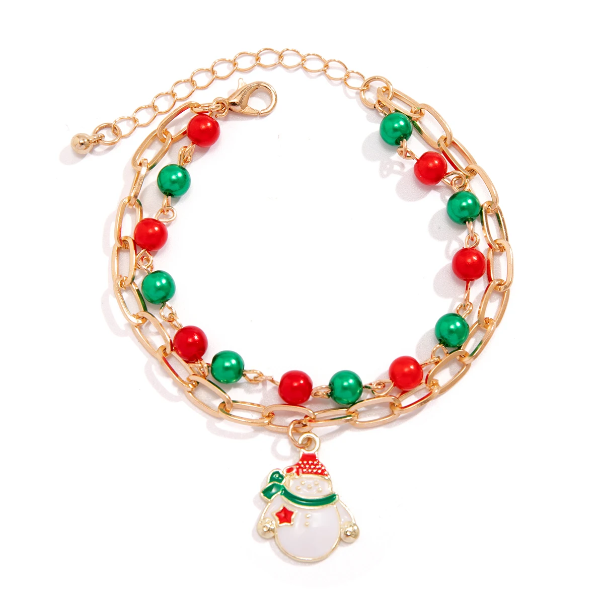 Salkeys-Bracelet pendentif bonhomme de neige en métal pour femme, breloque coréenne, perle acrylique rouge et verte, cadeau de bijoux de fête, mignon