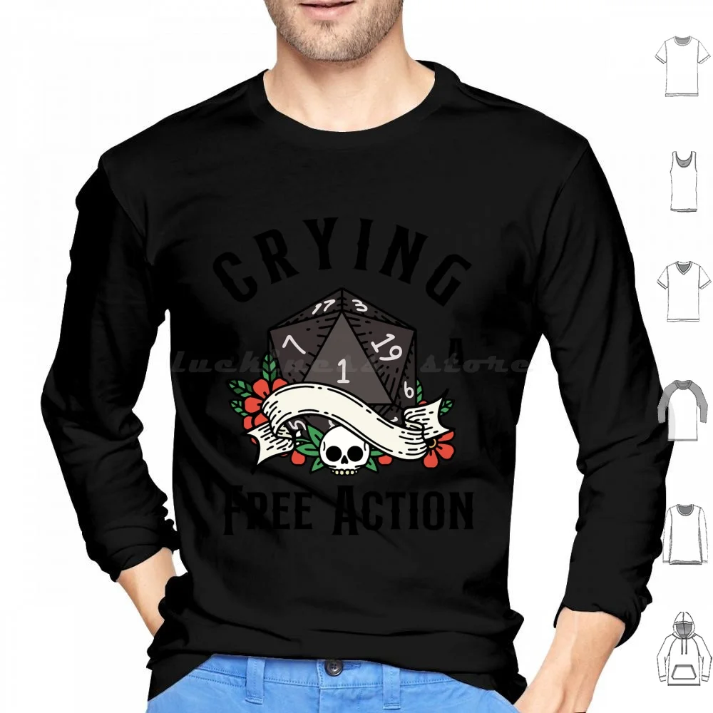 Dnd Rpg Funny Critical Failure Crying Is A Free Action , Natural One D20 Dice. Hoodie cotton Long Sleeve And Critical