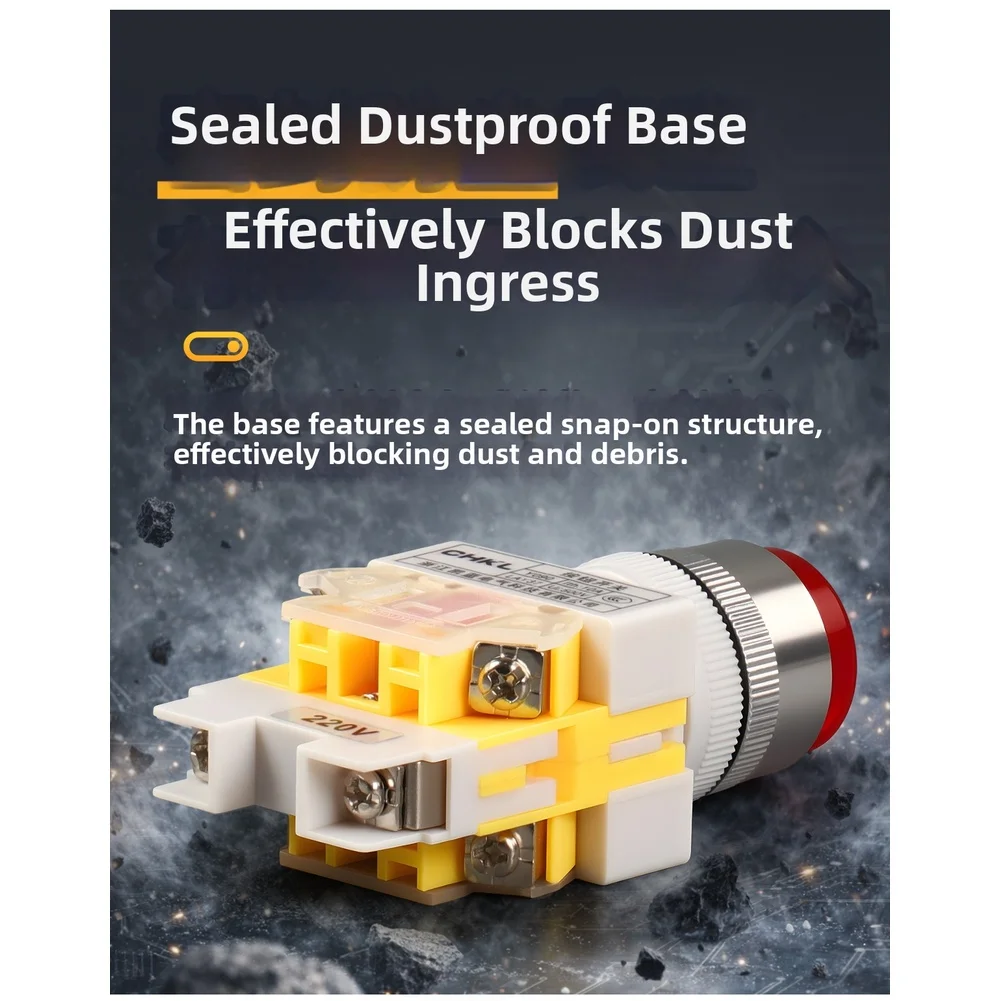 

Push Button Switch Red Self-Resetting Round Shape with Indicator Light for LAY37-11DN 3.7x3x8.3cm 10A Dustproof Industrial Use