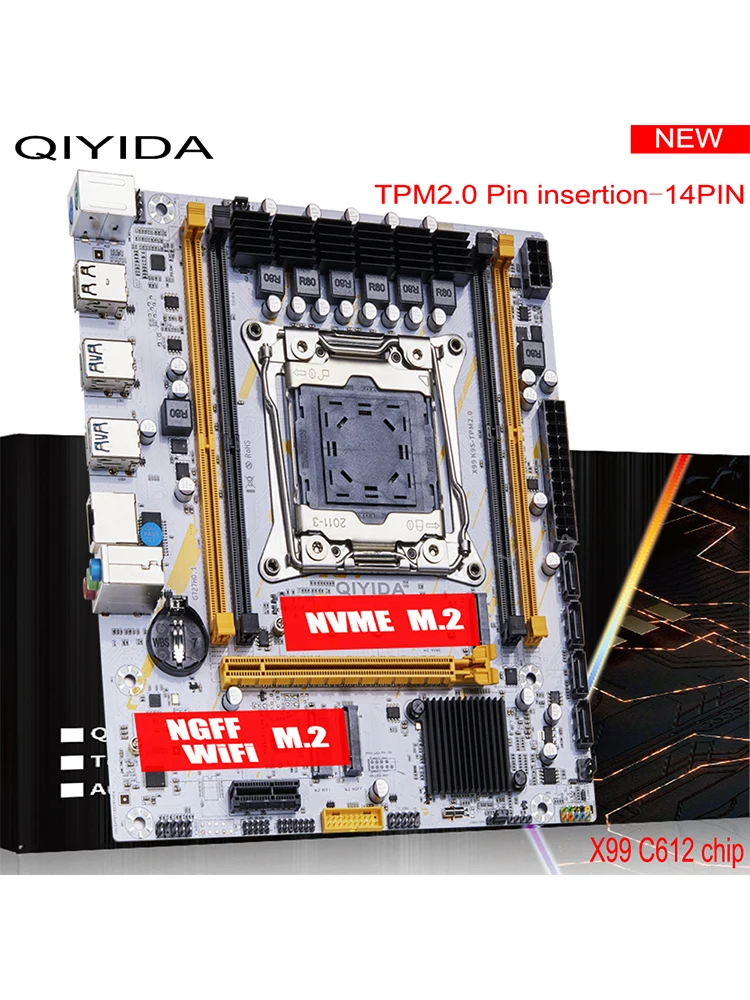 Płyta główna QIYIDA X99 LGA2011-3, slot TPM14PIN, SATA3.0, USB3.0, NVME M.2 NGFF, obsługa WIFI, pamięć DDR4 i procesor Xeon E5 V3 V4 — zdjęcie 2